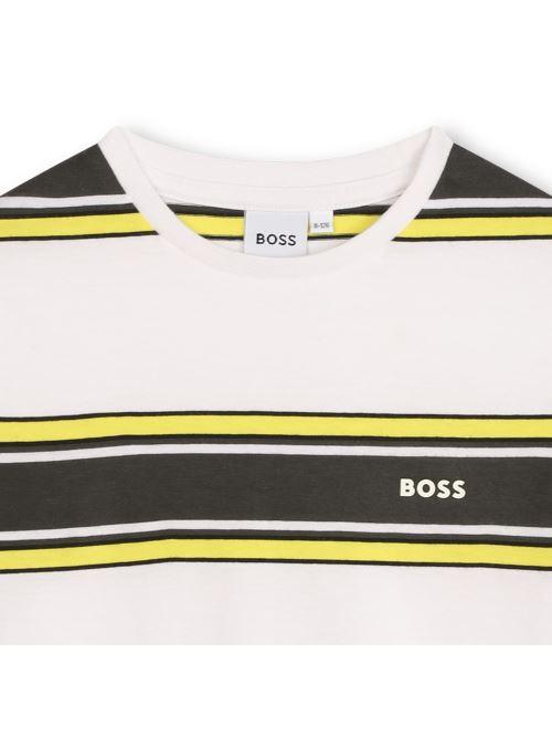T-shirt bianca righe in contrasto giallo/nero J50721 N05 Boss 