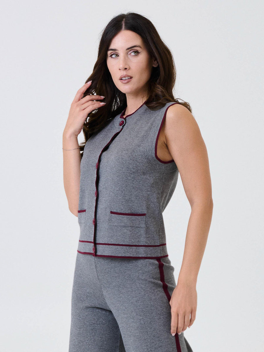 Gilet Kontatto grigio con finiture bordeaux 3M0941C GRIGIO kontatto 