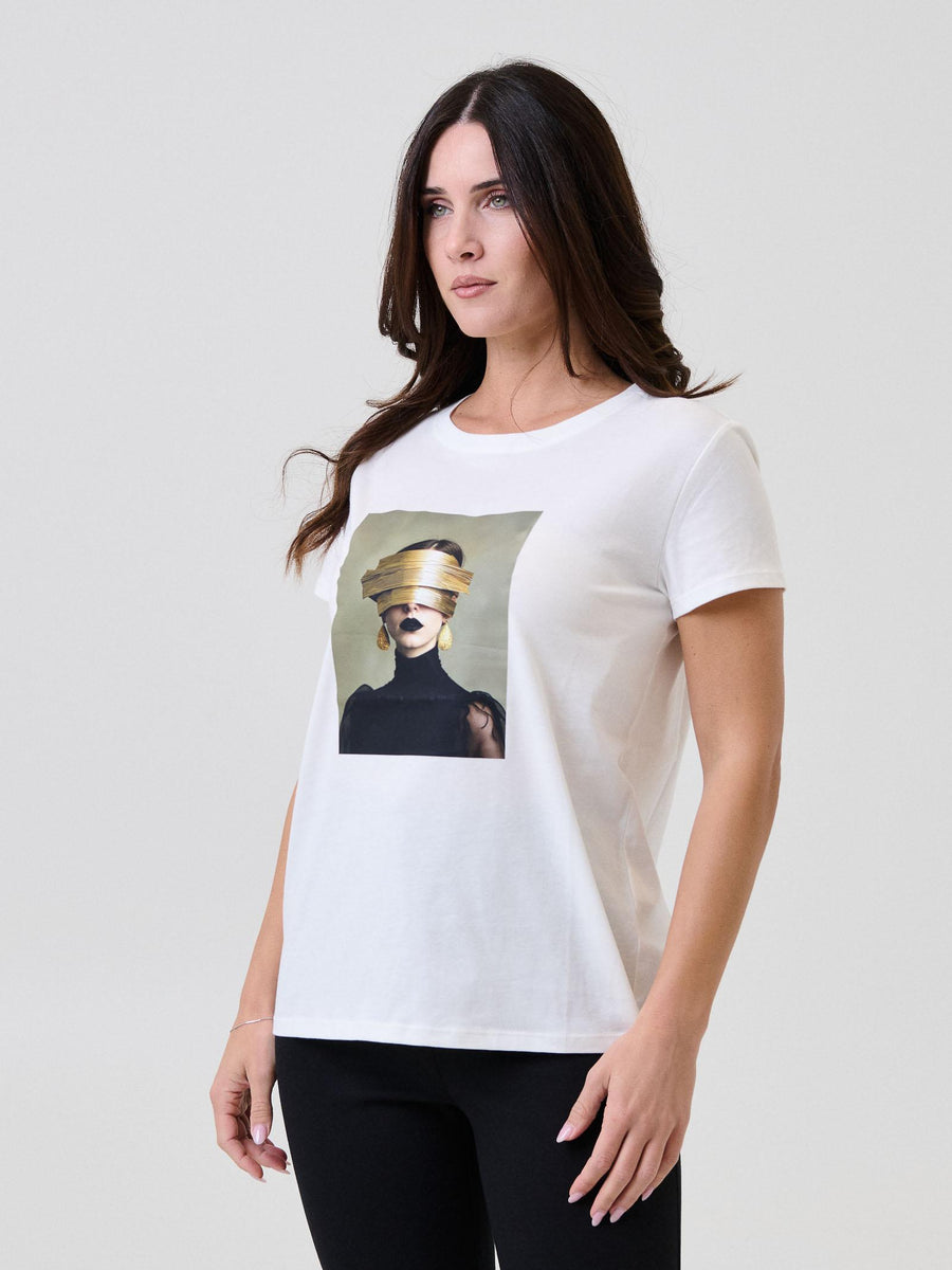 T-Shirt Vicolo bianca con stampa a contrasto RF0422 UNI Vicolo 