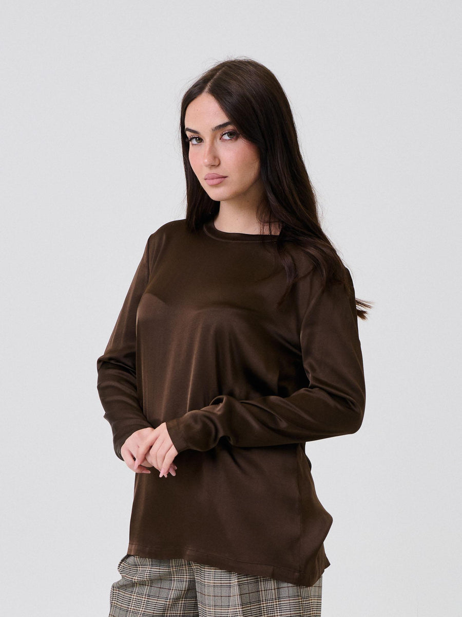 T-Shirt a maniche lunghe Vicolo marrone effetto seta TF0244 MARRONE Vicolo 