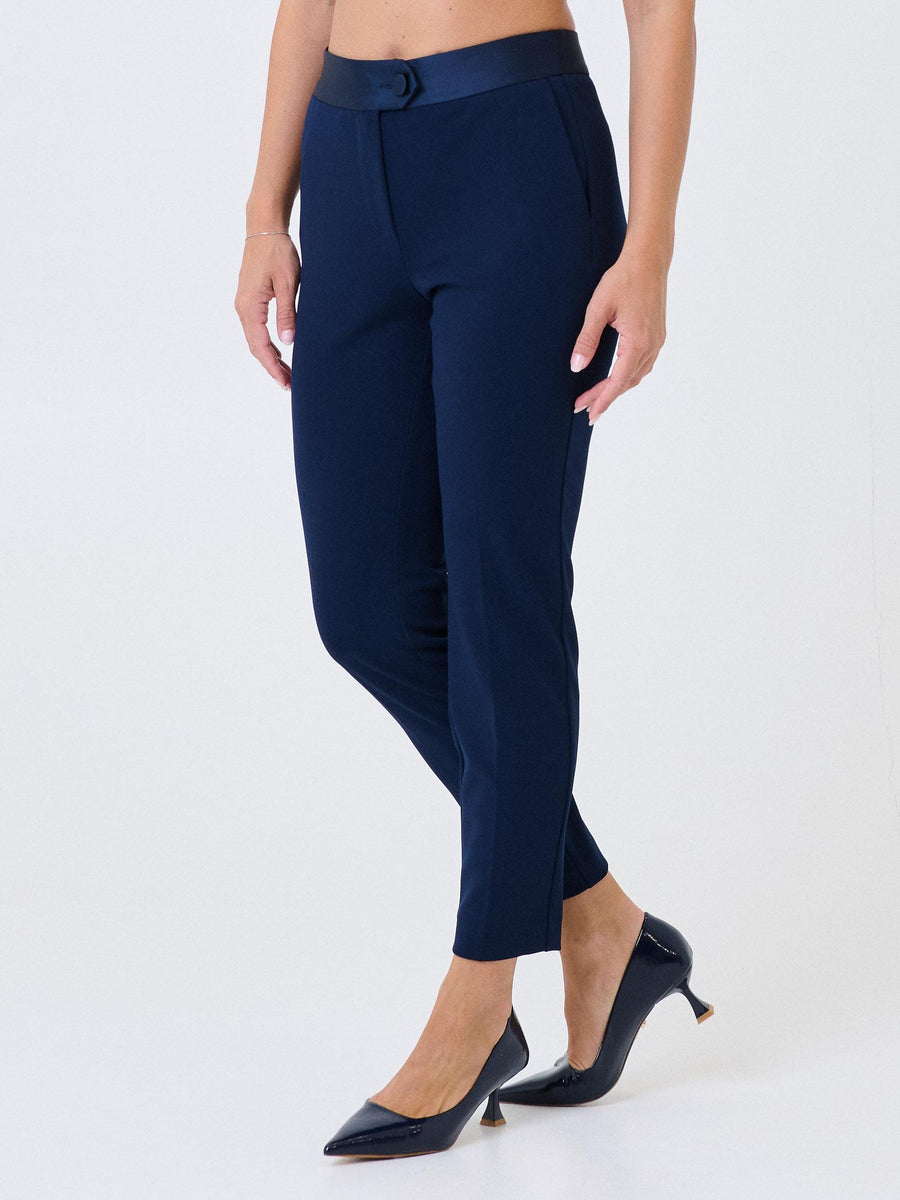 Pantalone slim Imperial blu con fascia in raso in vita PVN2KAW BLU Imperial 