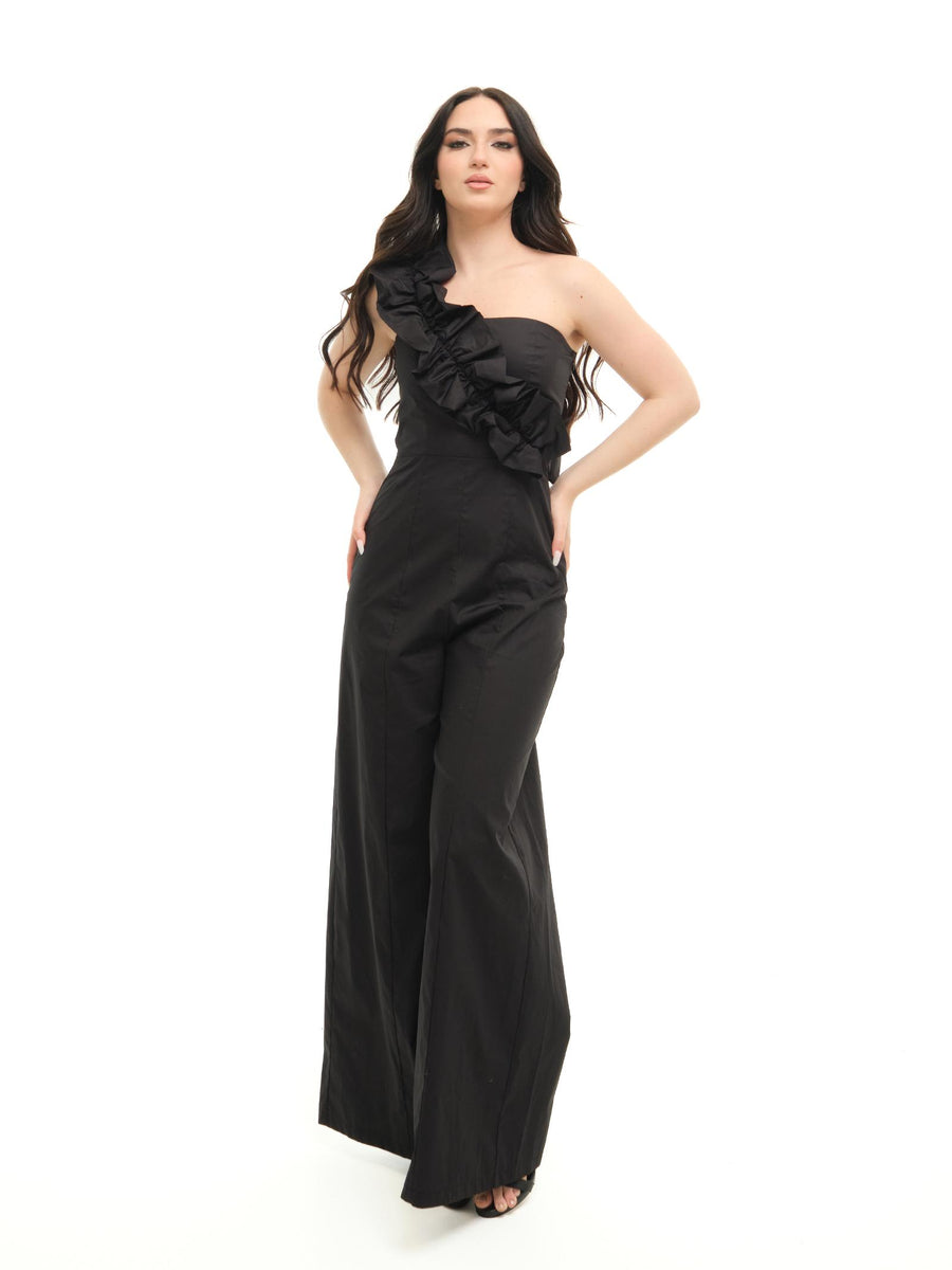 Jumpsuit nera monospalla con rouches trasversale Y552JFP NERO Imperial 