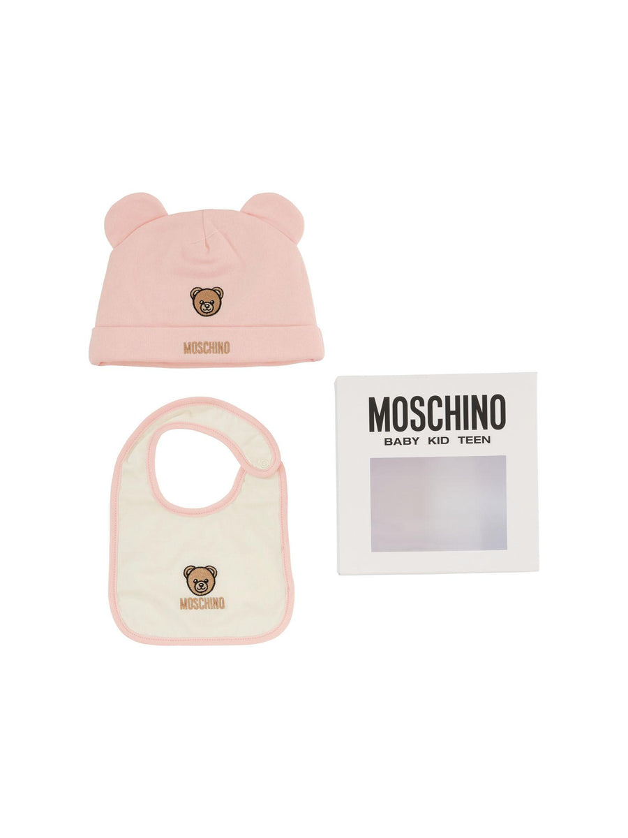Set bavetta e cappello Moschino rosa con logo ricamato MUY08O 50209 Moschino 
