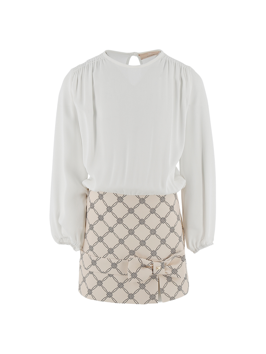 Abito Elisabetta Franchi bianco con gonna beige a fantasia geometrica EFAB589 D389 Elisabetta Franchi 