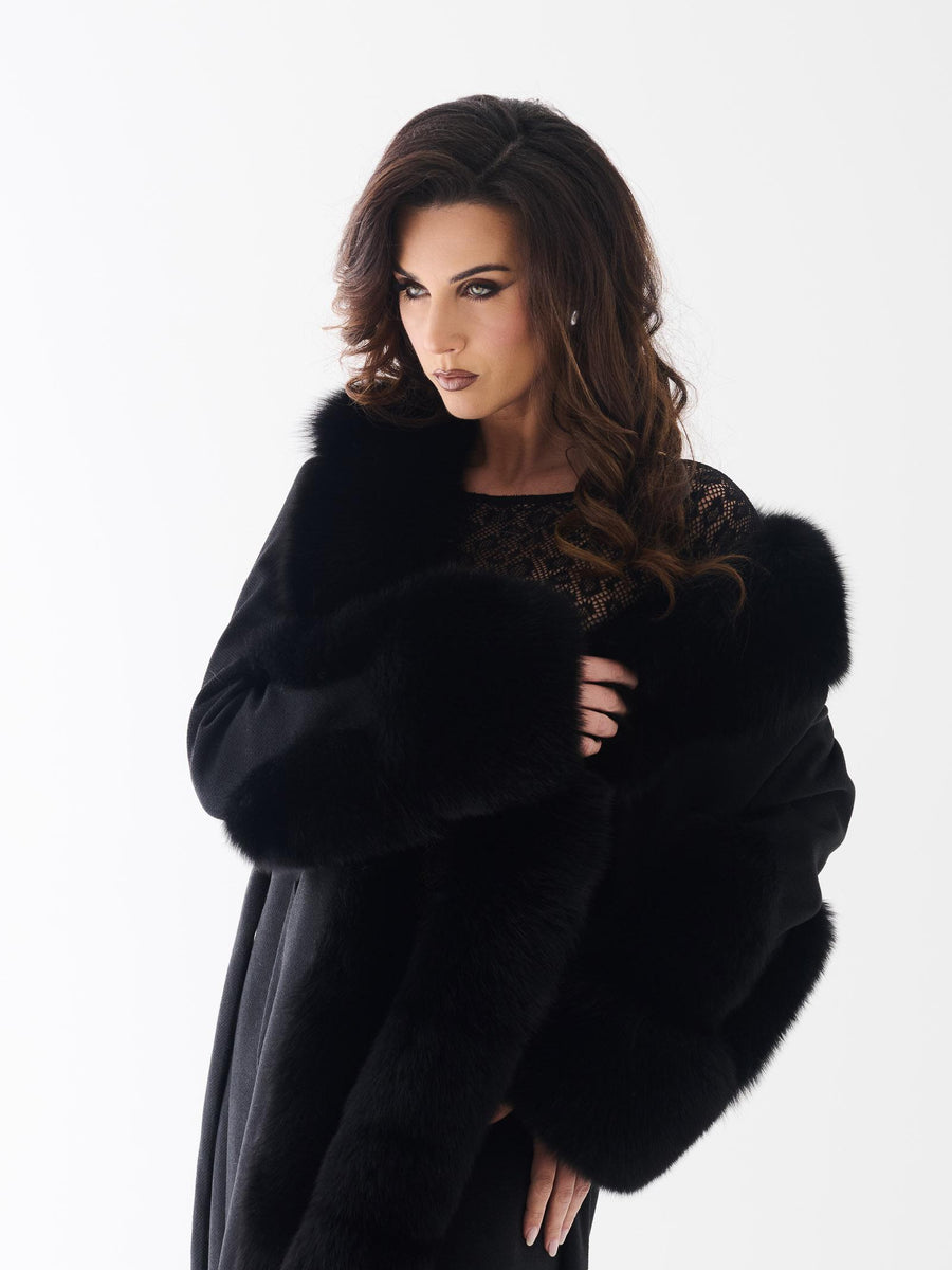 Cappotto Yes London nero con inserti in pelliccia volpe CD1206 NE Yes london 