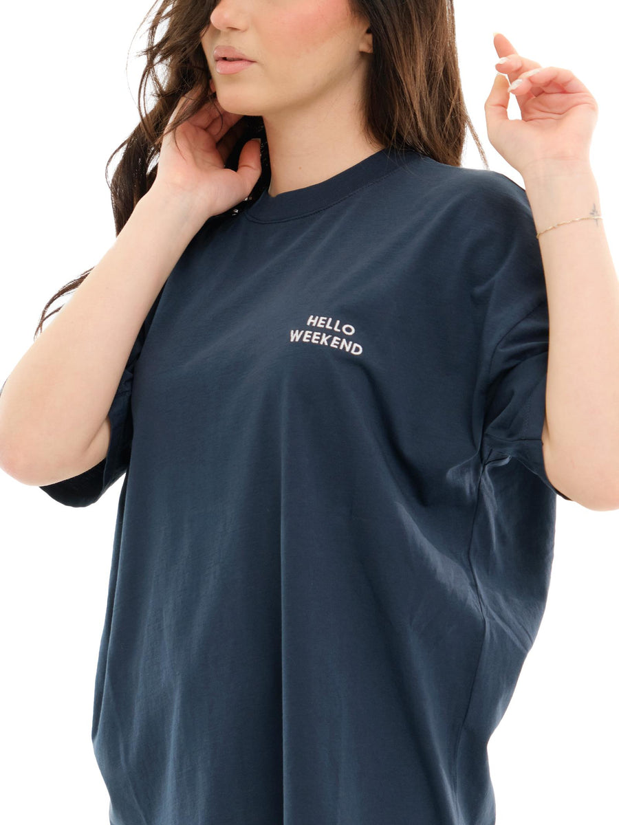 T-Shirt oversize Vicolo blu "hello weekend" RD0516 BLU Vicolo 
