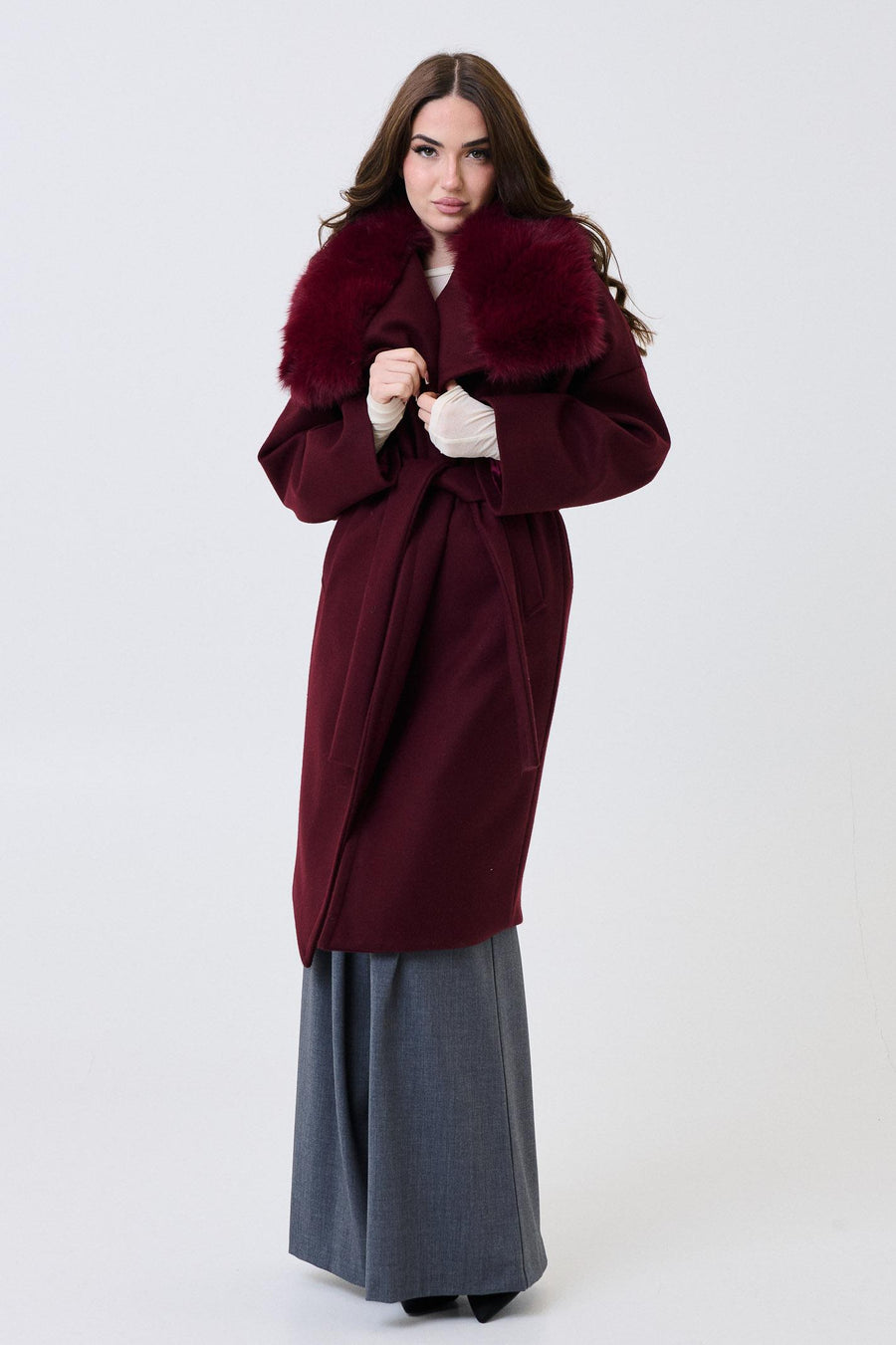 Cappotto Armoire bordeaux con rever in ecopelliccia EDWINA BORDEAUX Armoire 