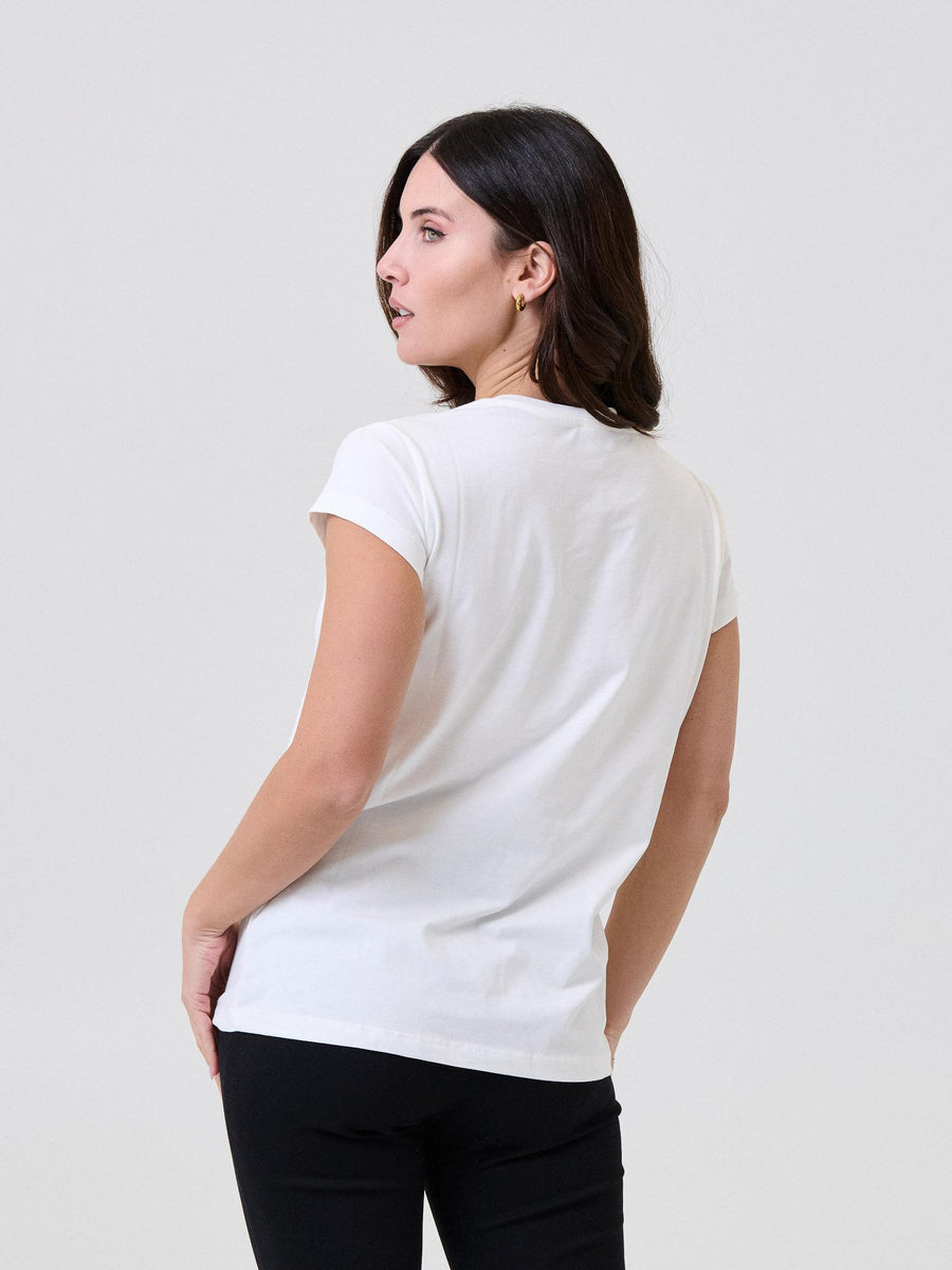 T-Shirt Vicolo bianca con stampa fiocchi marroni RF0435 UNI Vicolo 