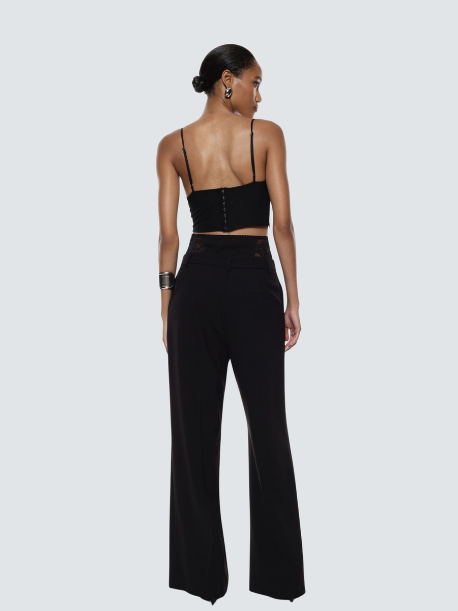 Pantalone a palazzo Imperial nero con inserti in pizzo P6C3KFU NE Imperial 