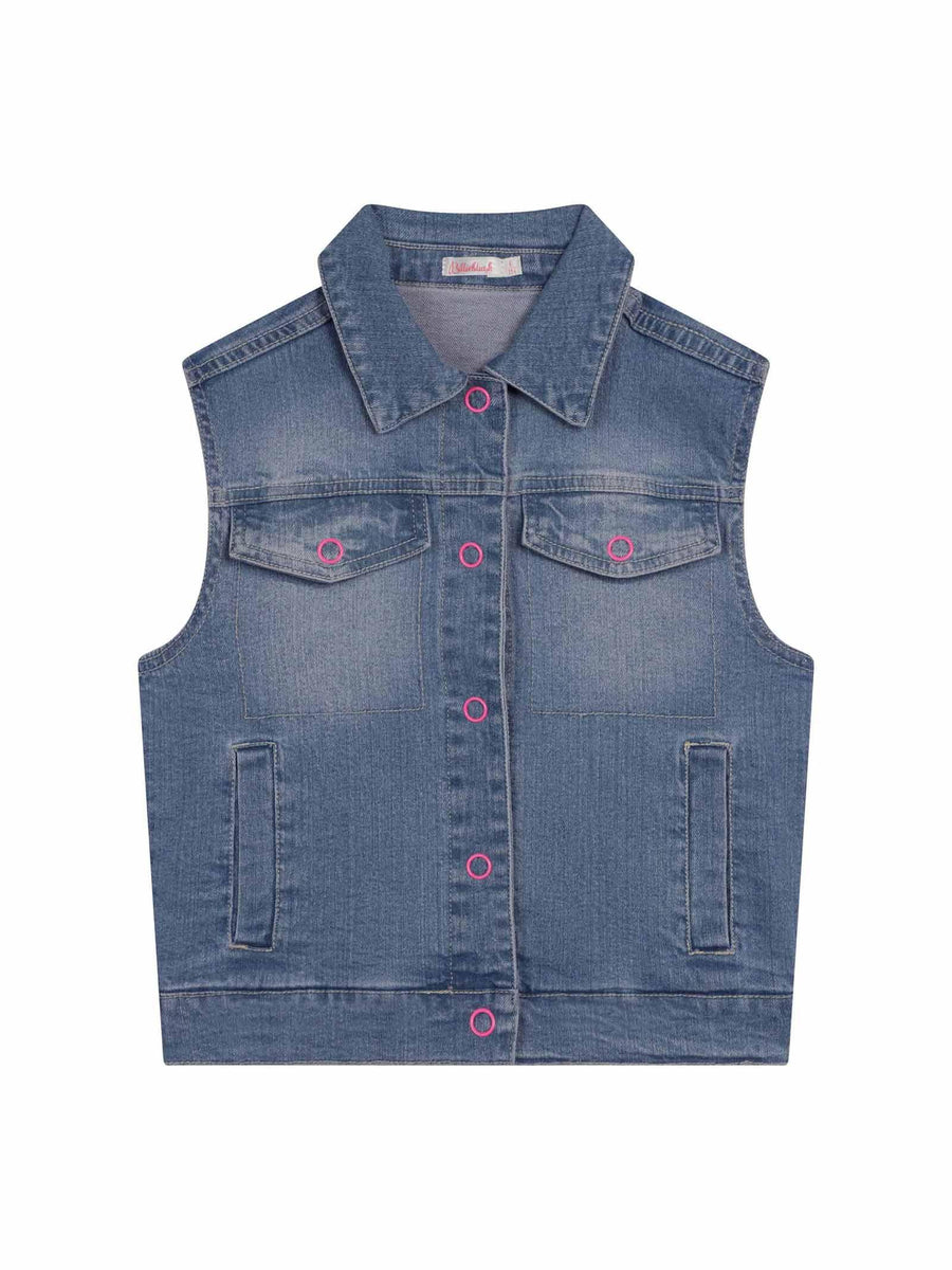 Gilet denim con applicazione U16359 DOUBLESTONE Billie Blush 