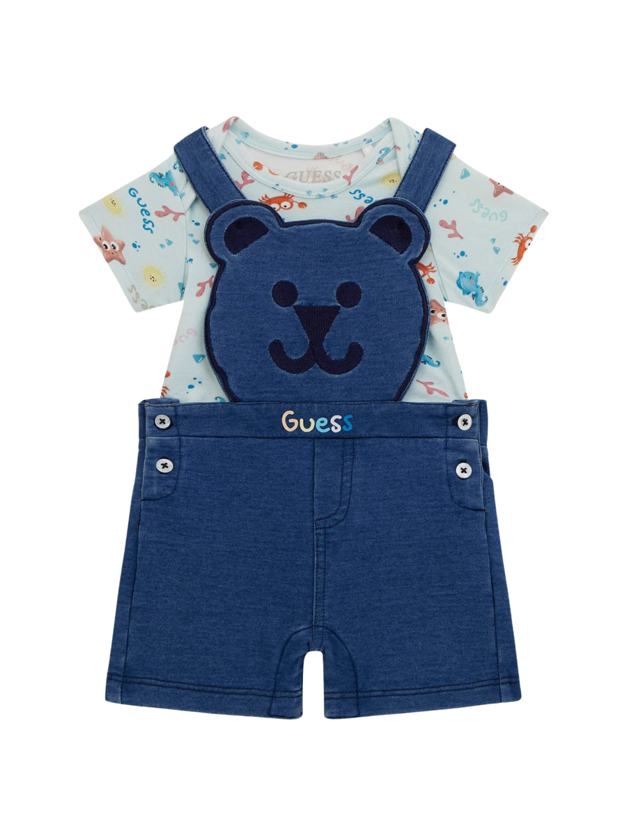 Set salopette e body Guess blu in denim con orsetto H5GW12K6YW1 P8EN Guess 