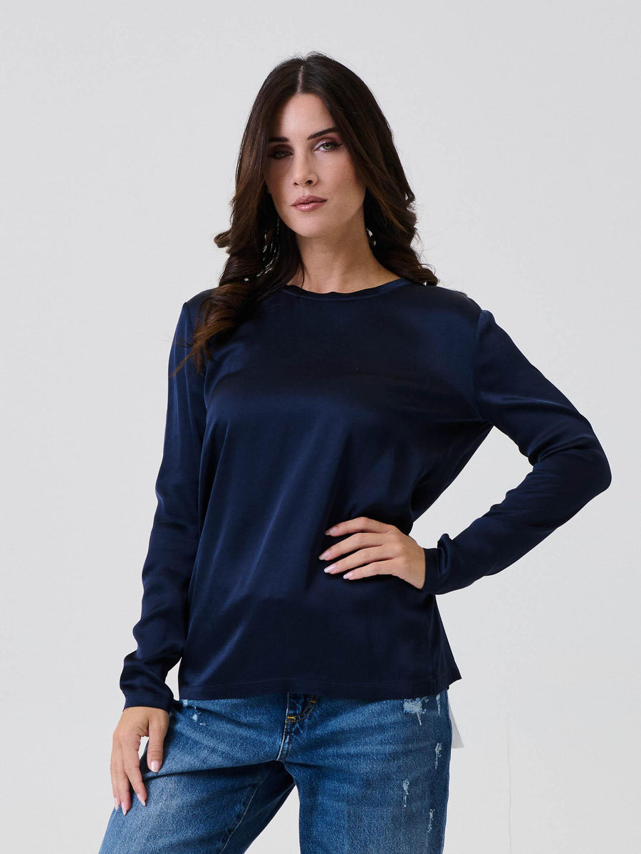 T-Shirt a maniche lunghe Vicolo blu effetto seta TF0244 BLU Vicolo 