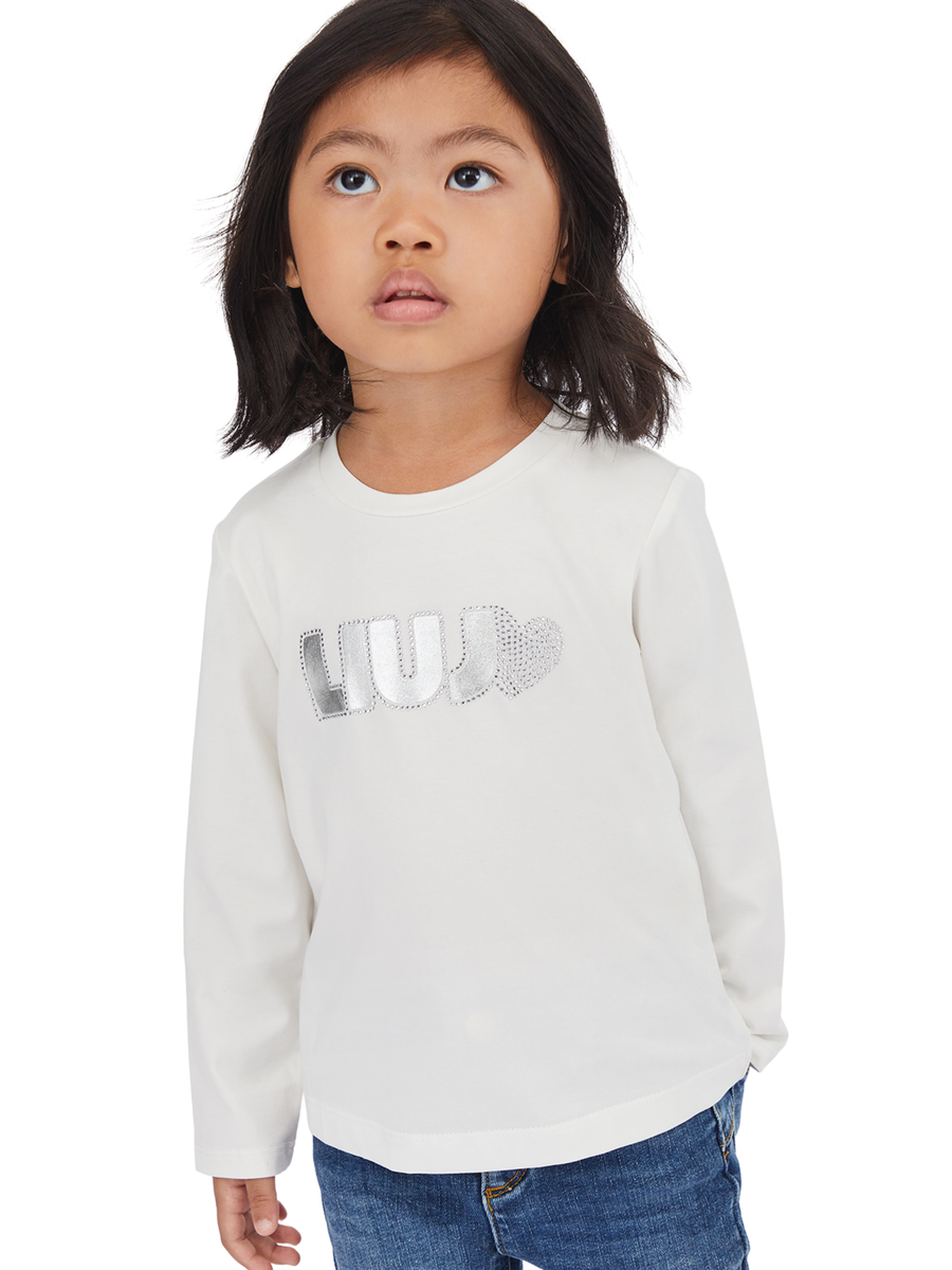 T-Shirt a maniche lunghe Liu Jo bianca con logo argento KF5033 10602 Liu Jo 