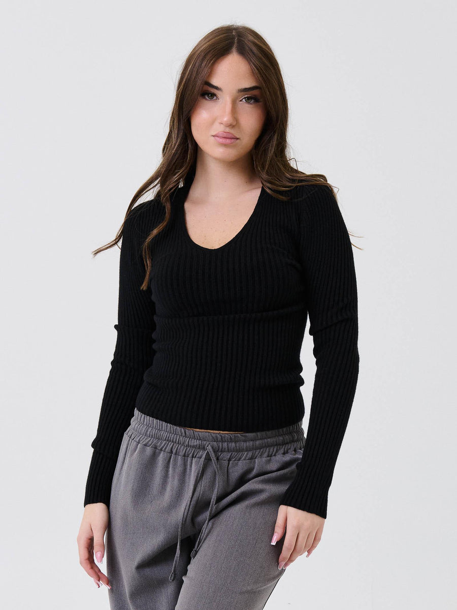 Maglione a costine Armoire nero con scollo a V IT875 NERO Armoire 
