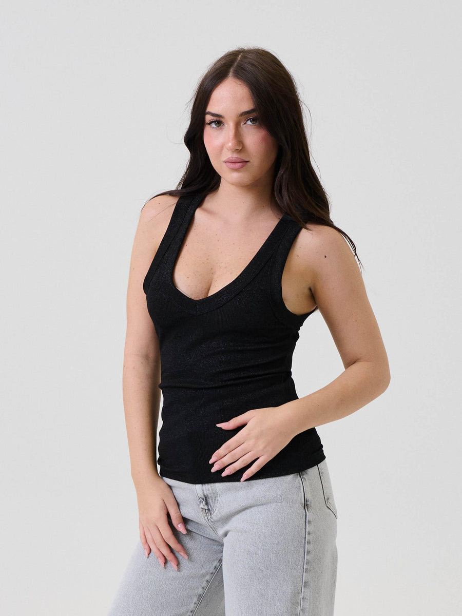 Canotta lurex Vicolo nera a costine UF0060 NERO Vicolo 