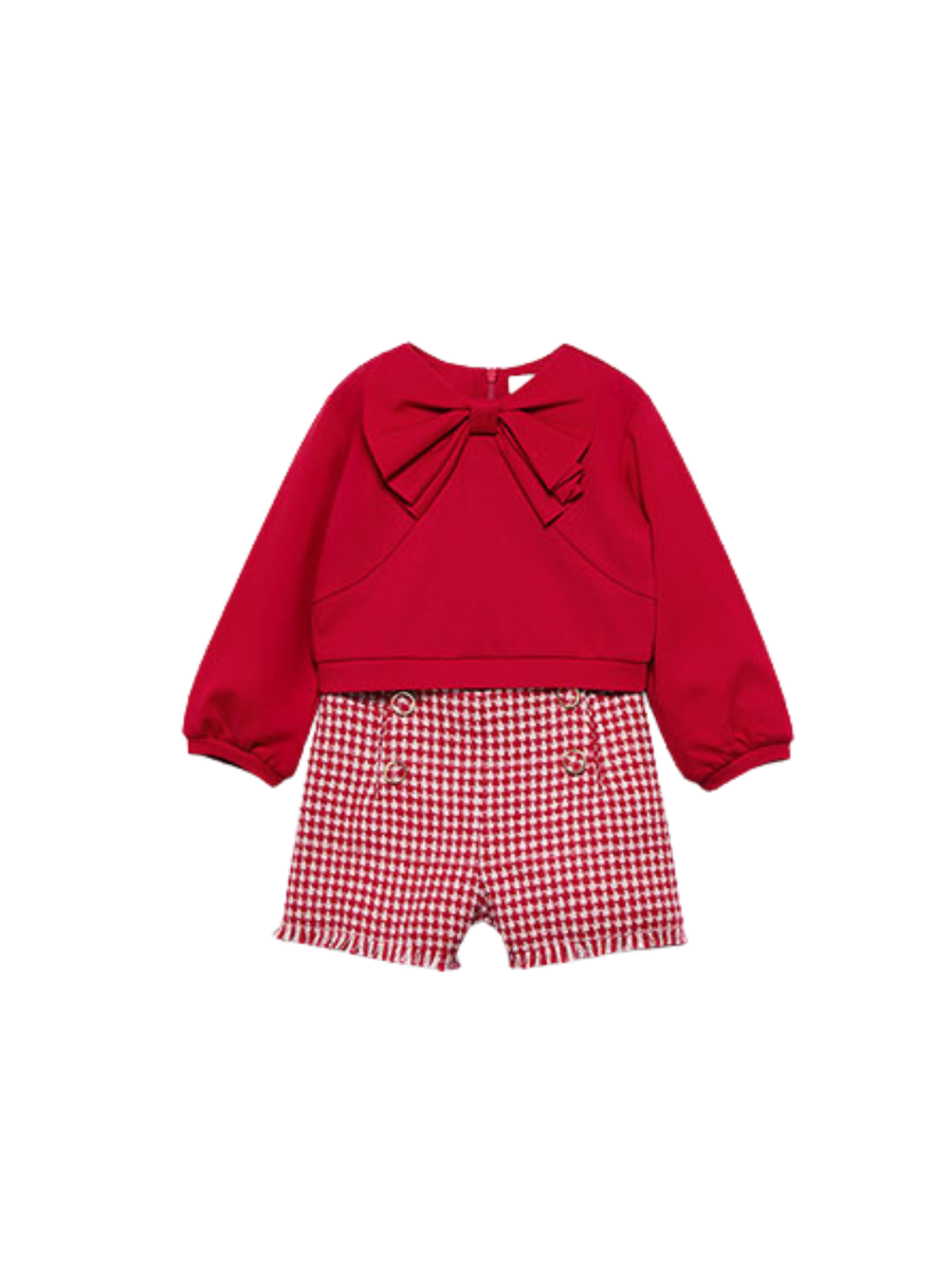 Completo pied-de-poule Abel & Lula rosso con fiocco 5711 Rosso Abel & Lula 