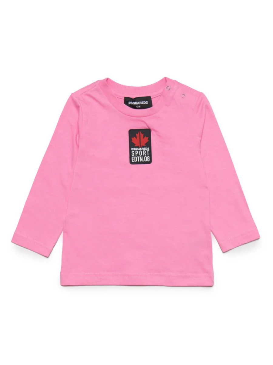 T-shirt manica lunga rosa con logo in gomma DQ1879D004G DQ322 Dsquared 