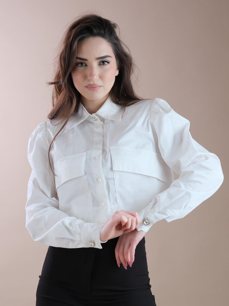 Camicia crop bianca con maxi tasche CA743 OFF WHITE Silence Limited 