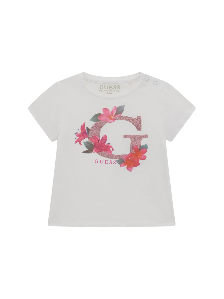 T-Shirt Guess bianca con stampa G floreale A5GI02K6YW4 G011 Guess 