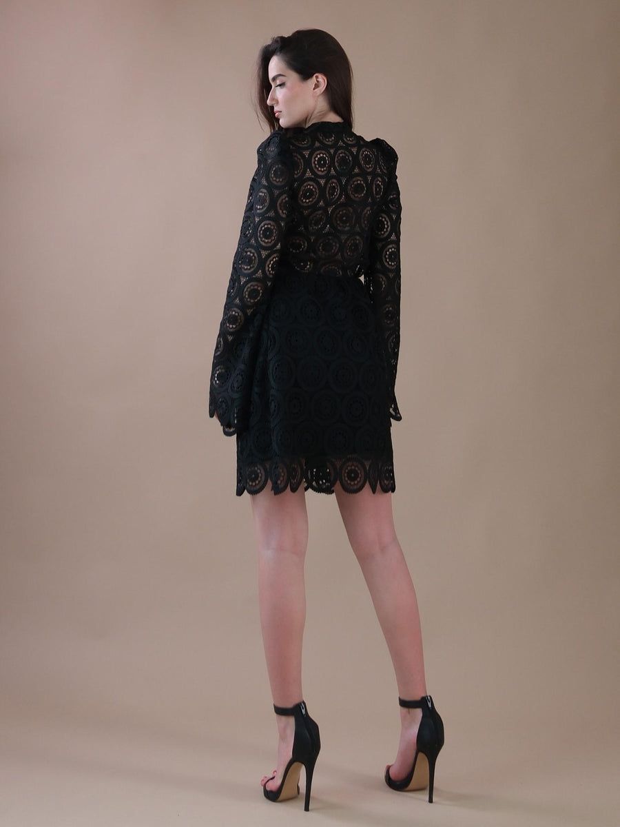 Abito nero in maglia traforata a manica lunga AB100 UNI Bohemian V 