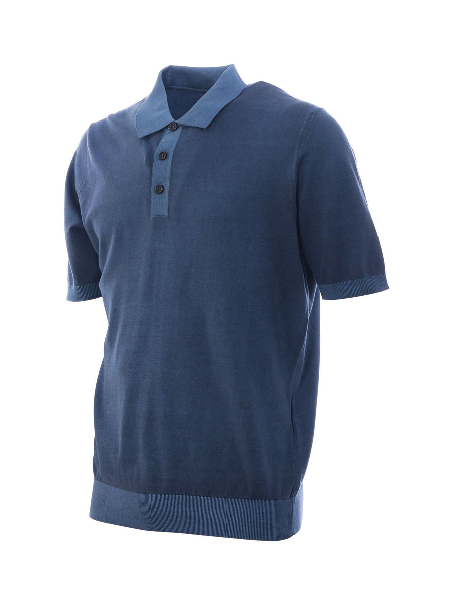 Polo Portofino blu con colletto e bordi elasticizzati a contrasto M7302 680 Portofino 