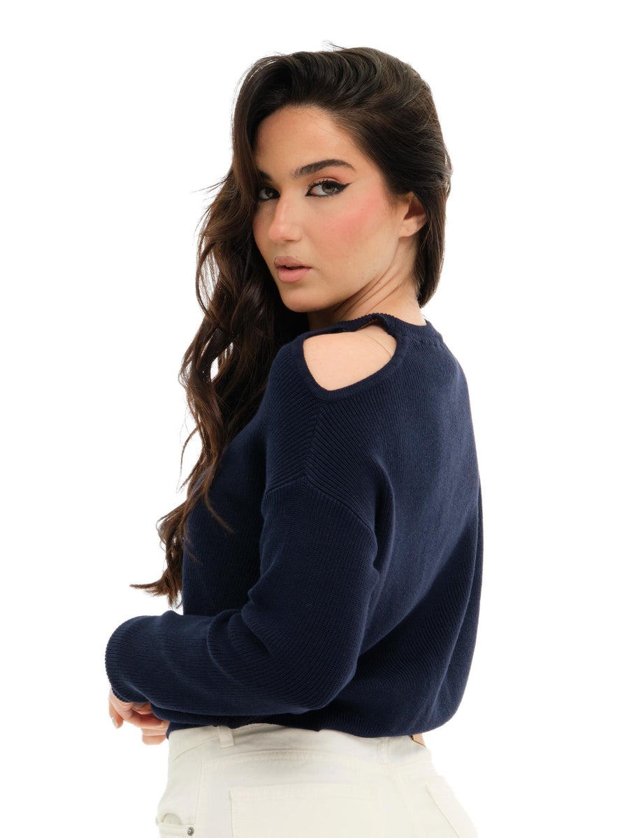 Maglia Vicolo blu con spalla scoperta 77054D BLU Vicolo 