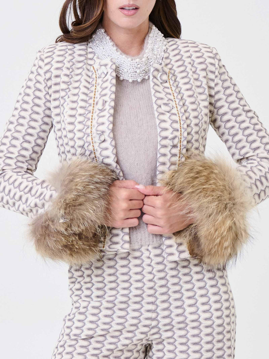 Giacca traforata Pho Firenze beige e grigia con polsini in eco-pelliccia 4324021 CHARME PHO FIRENZE 