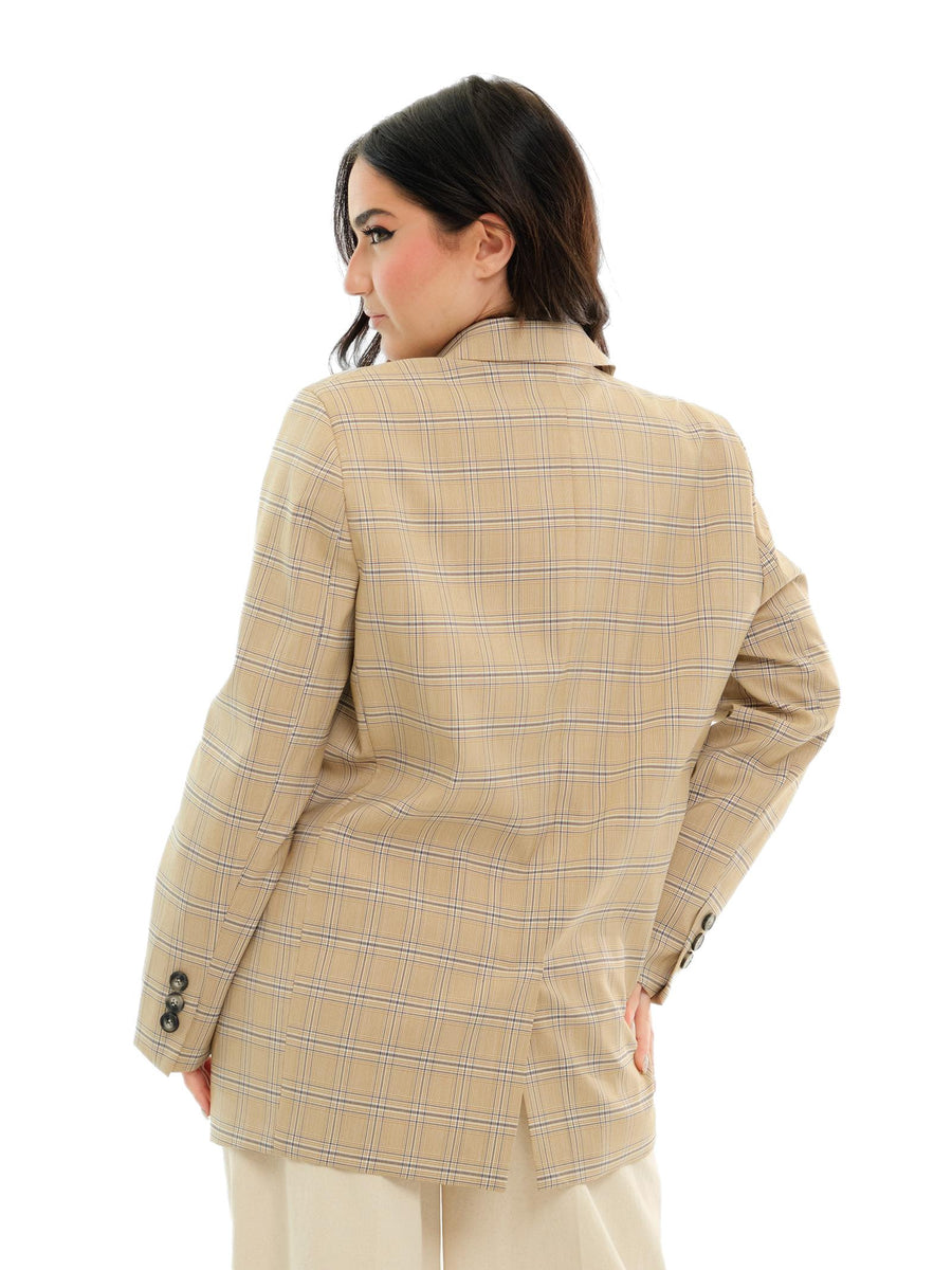 Blazer Vicolo beige principe di galles con patch ricamati RD0671 BEI Vicolo 