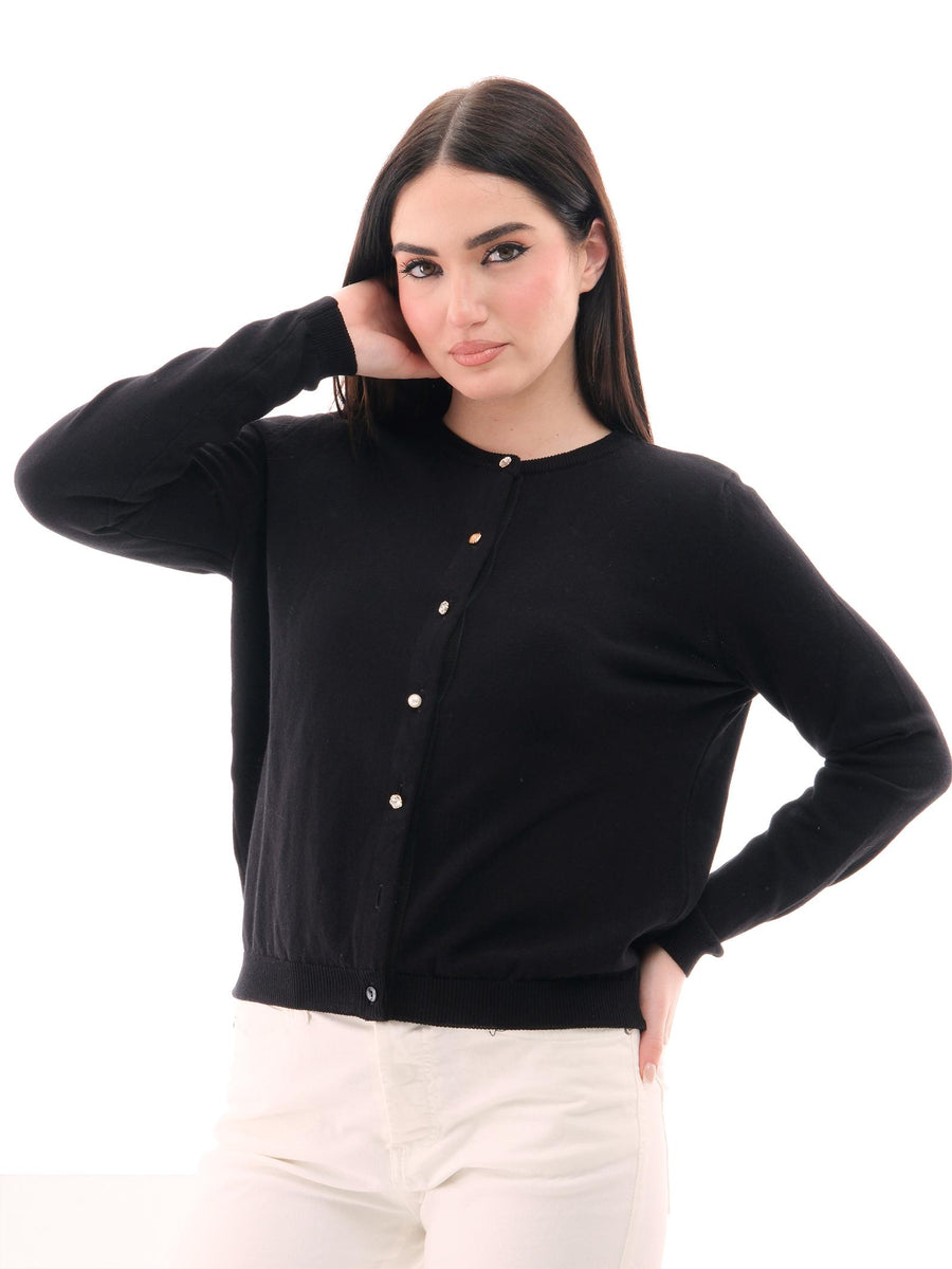Cardigan Vicolo nero con bottoni gioiello 22001D NE Vicolo 