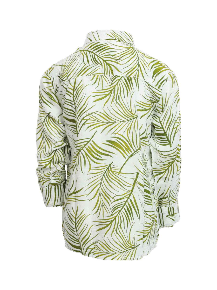 Camicia a manica lunga bianca con fantasia foglie CMD4108J VERDE Dan John 