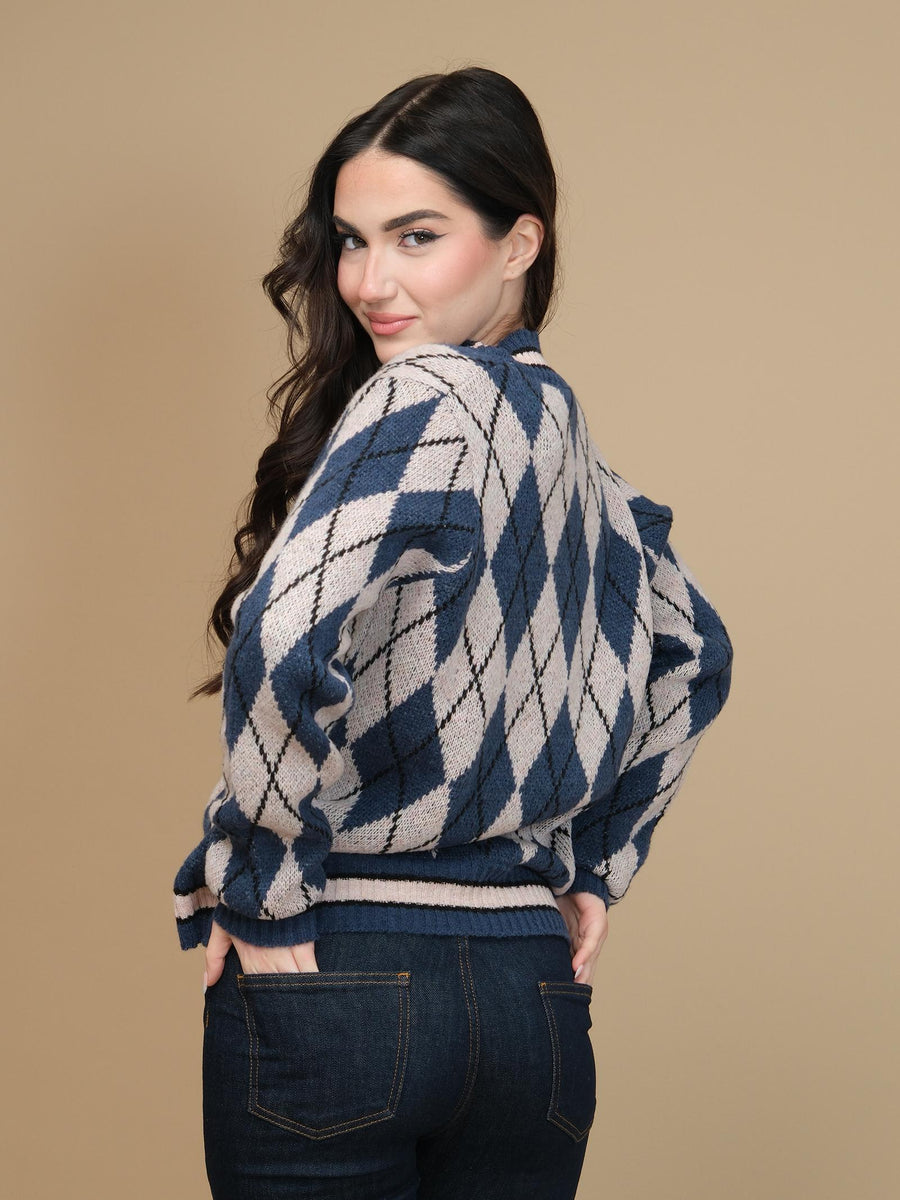 Maglione Haveone blu e nero con rombi all over MNCM225 BLU/NERO Haveone 