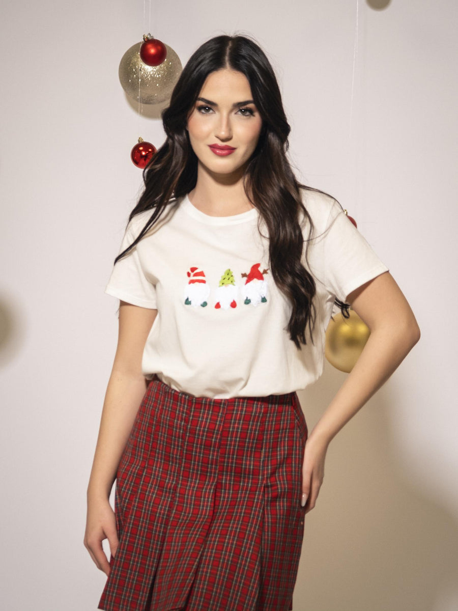 T-Shirt Vicolo bianca con gnomi natalizi RS0453 UNI Vicolo 