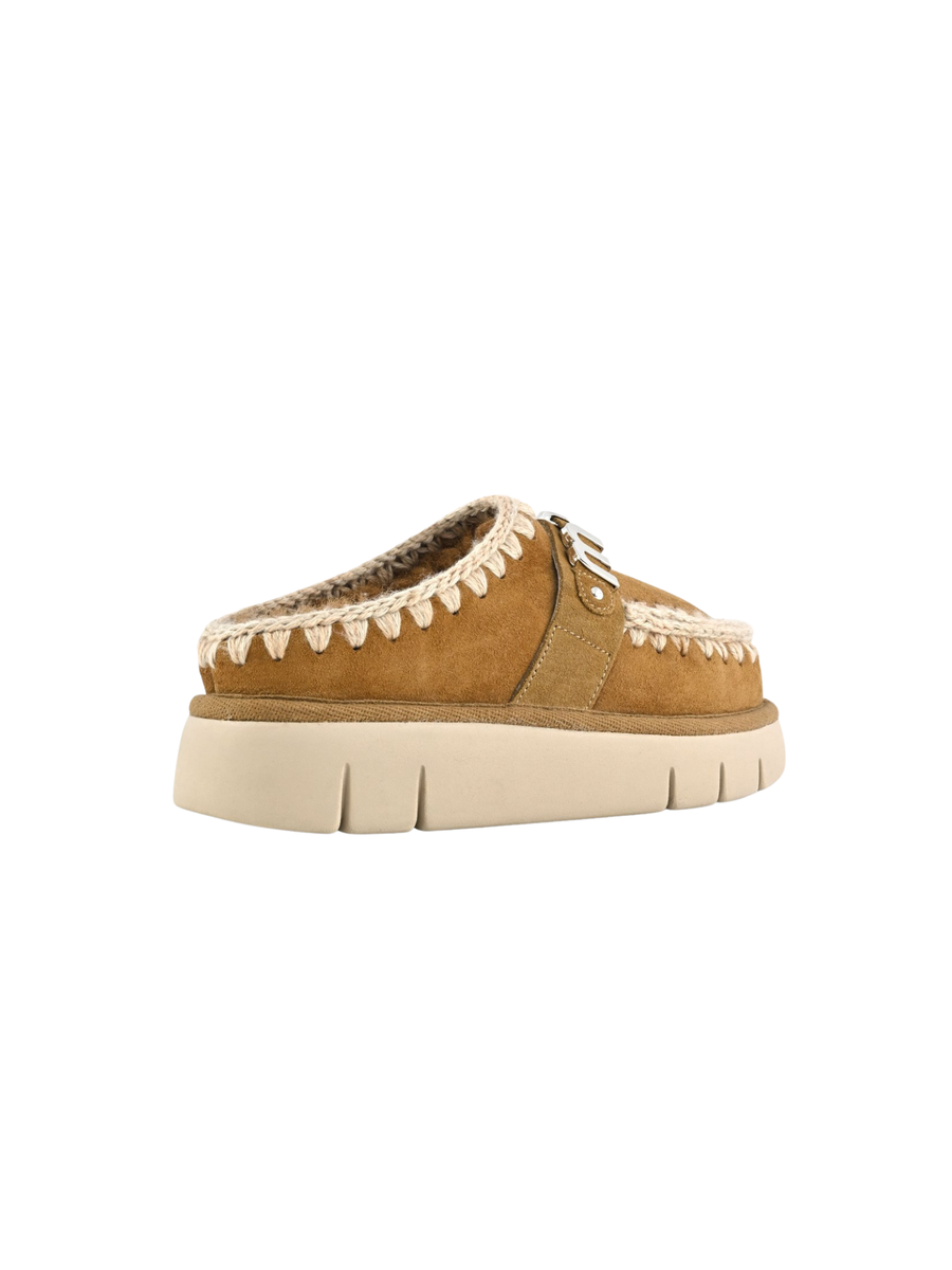 Mou " Bounce Clog Suede - Letter Logo" cognac MU.FW531001A COG Mou 