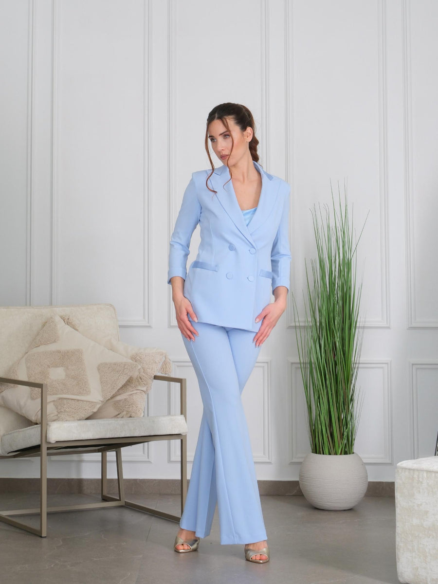 Pantalone a vita alta Imperial pervinca a zampa con dettagli in raso P3E9JAW PERVINCA Imperial 