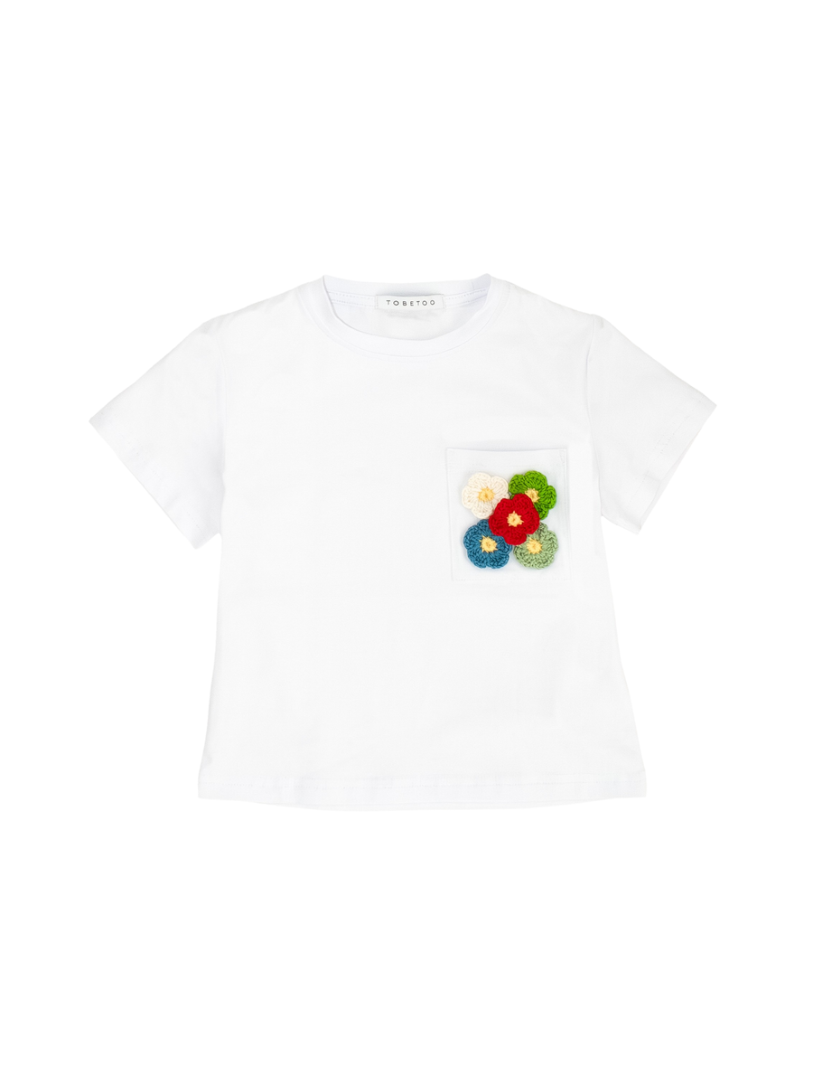T-Shirt con taschino Tobetoo bianca ricamo fiorellini 360TTBS25 BIANCO Tobetoo 