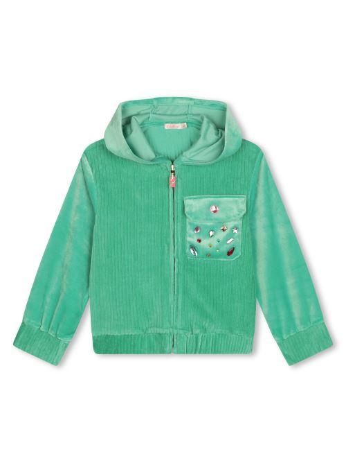 Felpa a costine con zip e gemme U20516 689 Billie Blush 