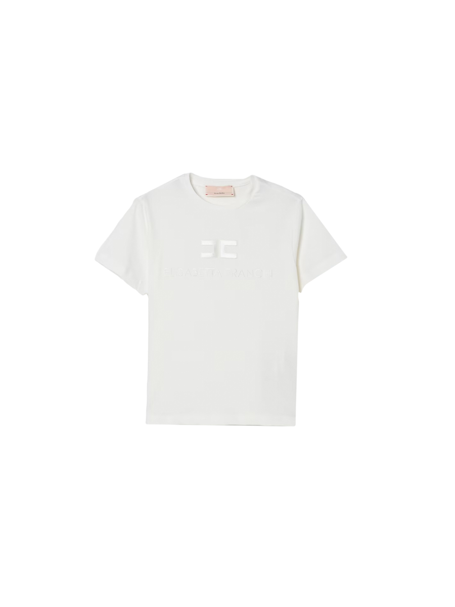 T-Shirt Elisabetta Franchi bianca con logo in strass EFTS250 0004 Elisabetta Franchi 