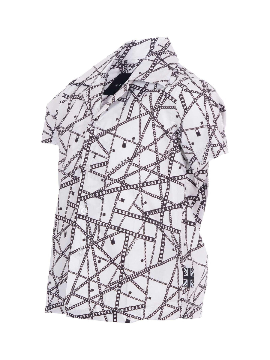 Camicia John Richmond bianca con stampa a catene intrecciate RBP25093CA WHITE John Richmond 