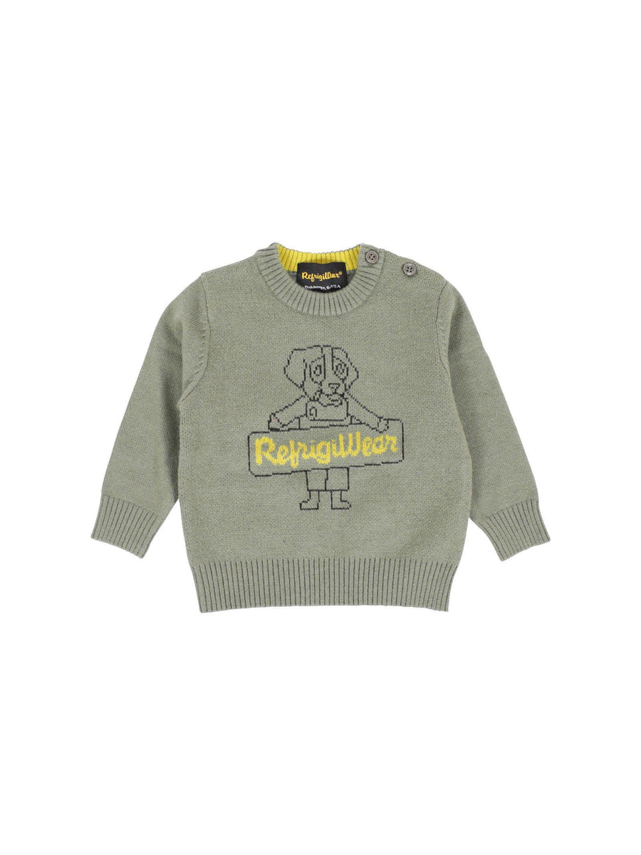 Maglioncino Refrigiwear verde con logo lettering giallo RWN803 RE040 Refrigiwear 