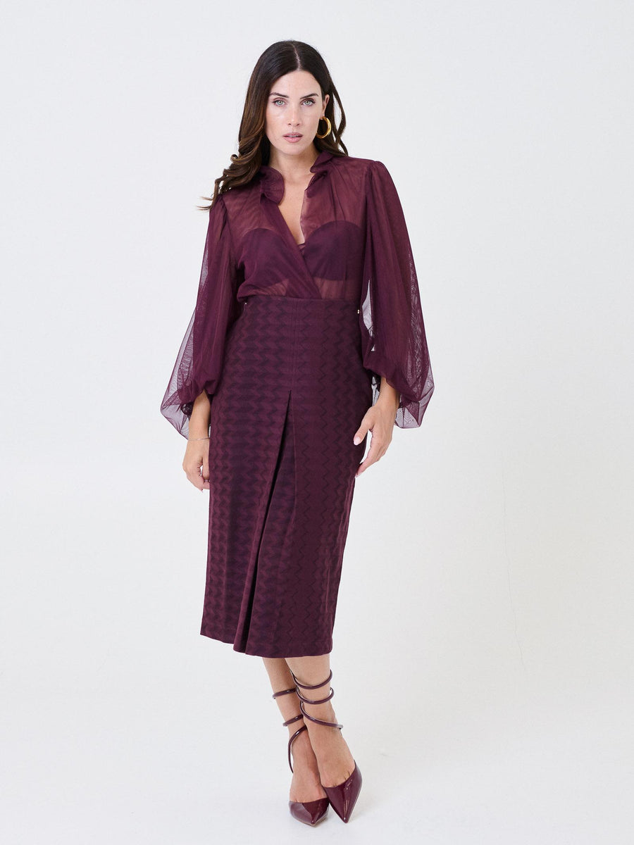 Gonna midi Pho Firenze rosso malaga con motivo a zig zag 4324173 MALAGA PHO FIRENZE 