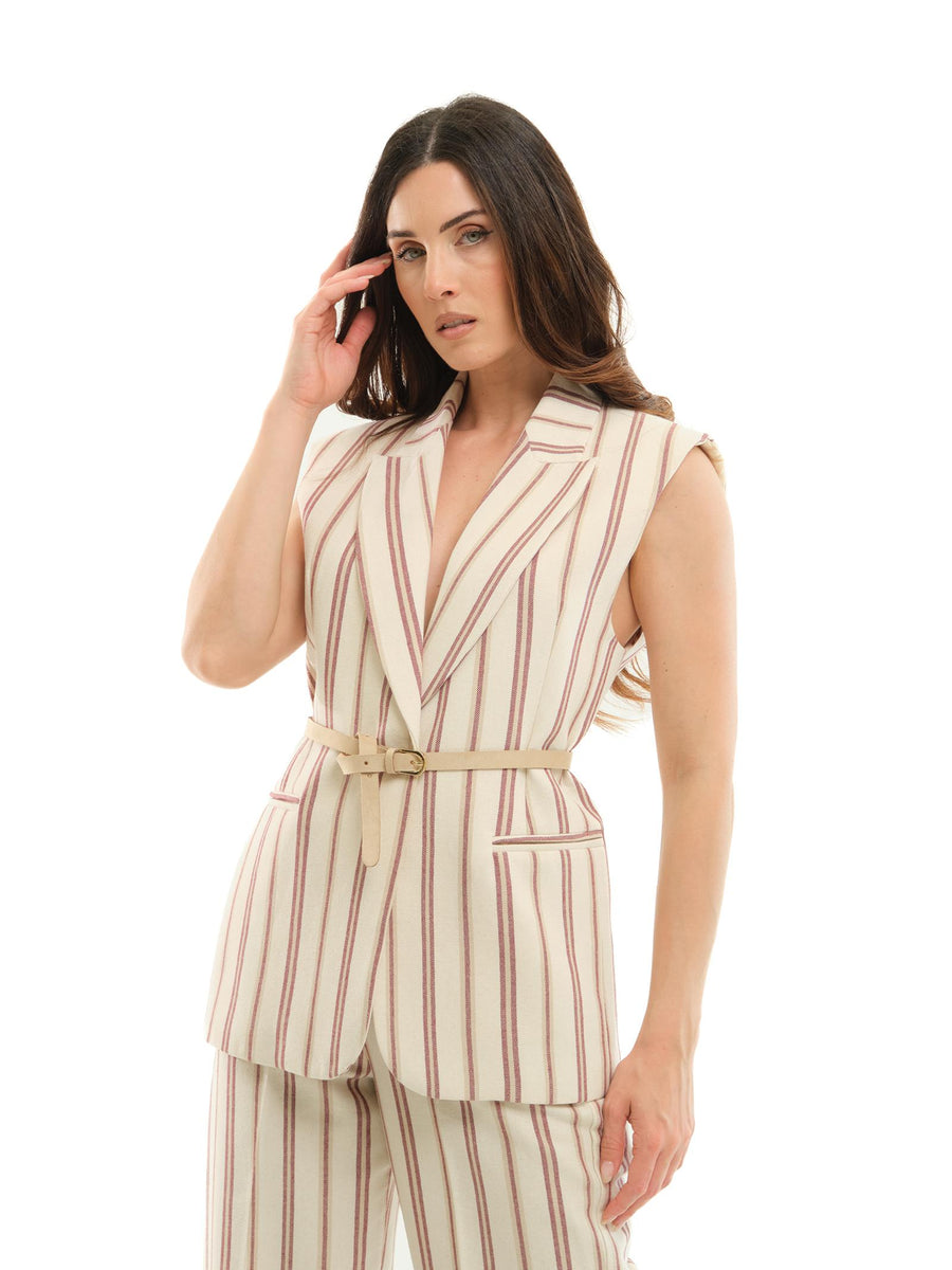 Gilet Imperial beige a righe rosa con cinturino L9990012T BEIGE/ROSSO Imperial 
