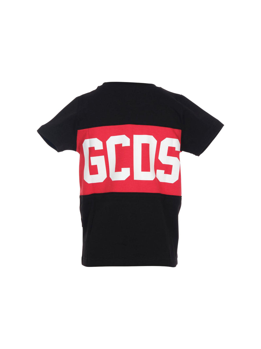 T-Shirt Gcds nera con banda orizzontale rossa 2329JF1 99 GCDS 