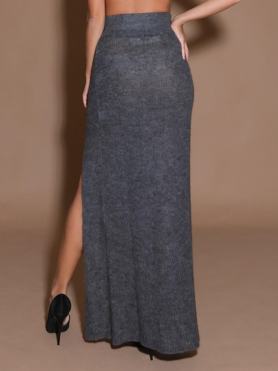 Gonna grigia in misto lana mohair con spacco KW1012 GRIGIO Silence Limited 