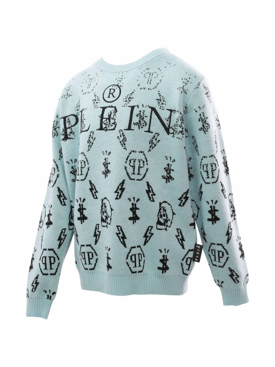 Maglioncino azzurro logo all over 2OW000LHE32 40646 Philipp Plein 