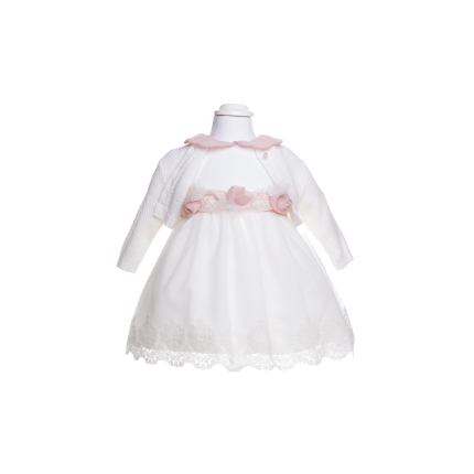 Abito con cardigan Marlù bianco con cintura floreale IM309 C203 Marlù 