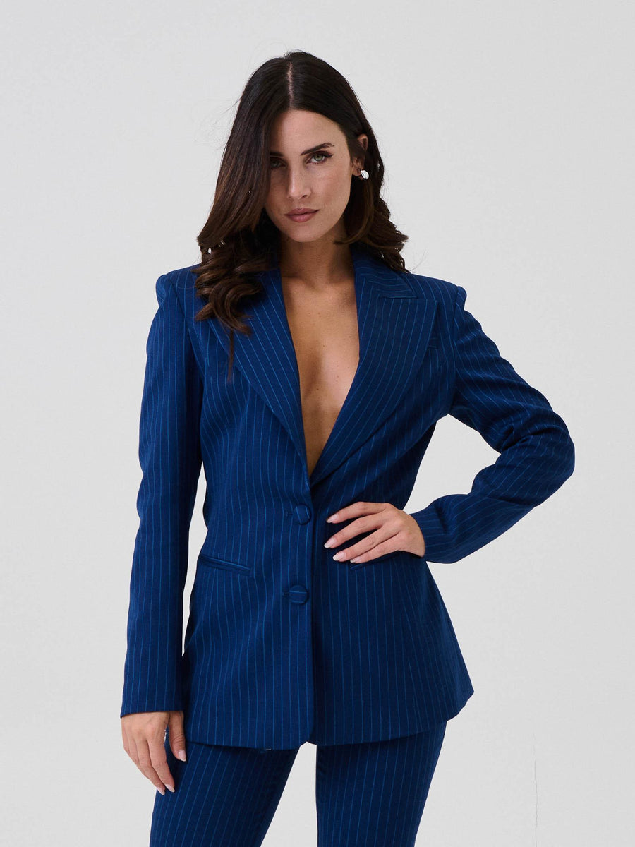 Giacca monopetto Silence Limited blu navy a righe SLGI007 NAVY Silence Limited 