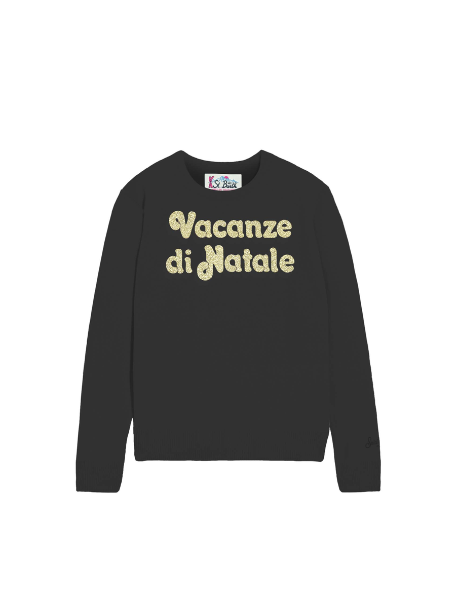 Maglione "18emb" Saint Barth nero con scritta "Vacanze di Natale" QUE0010 00432I MC2 SAINT BARTH 