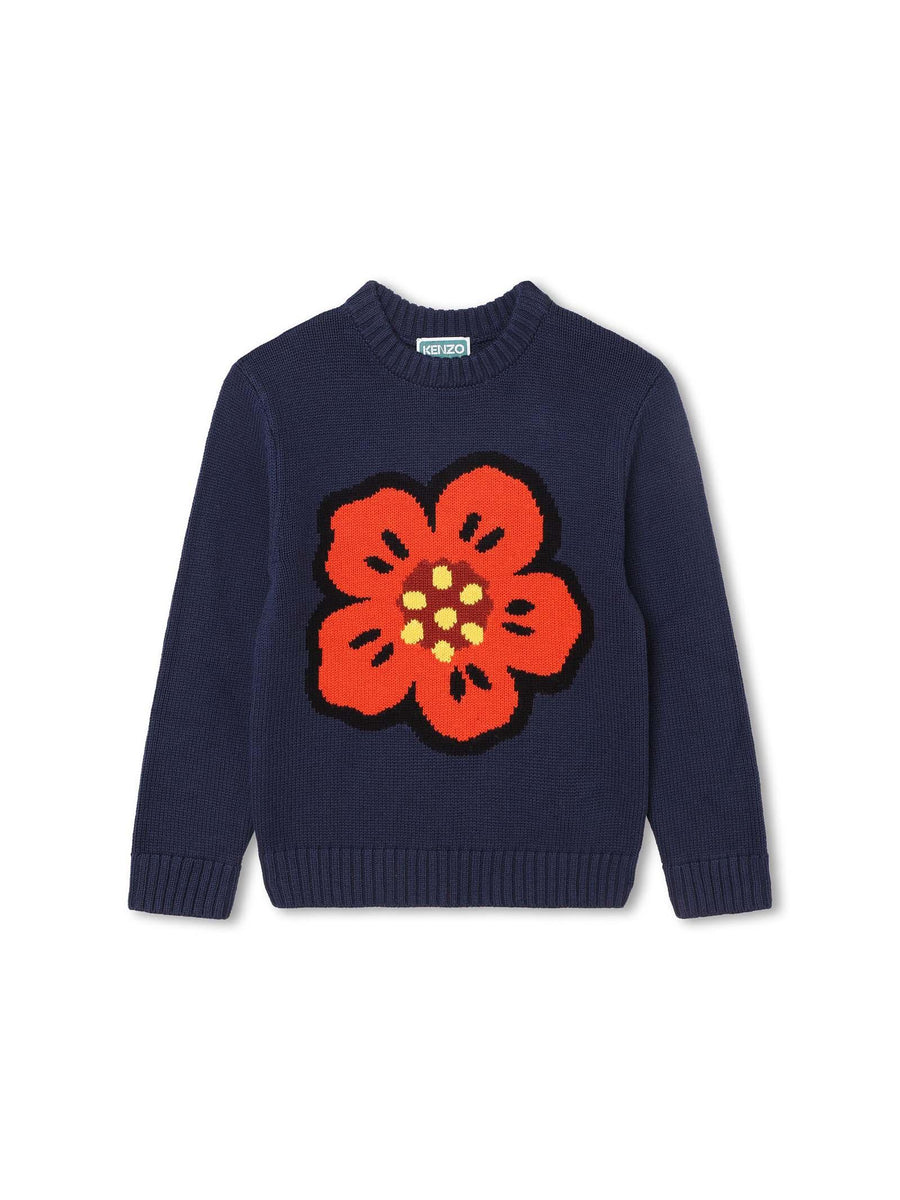 Maglioncino blu con maxi fiore frontale K25833 84A Kenzo 