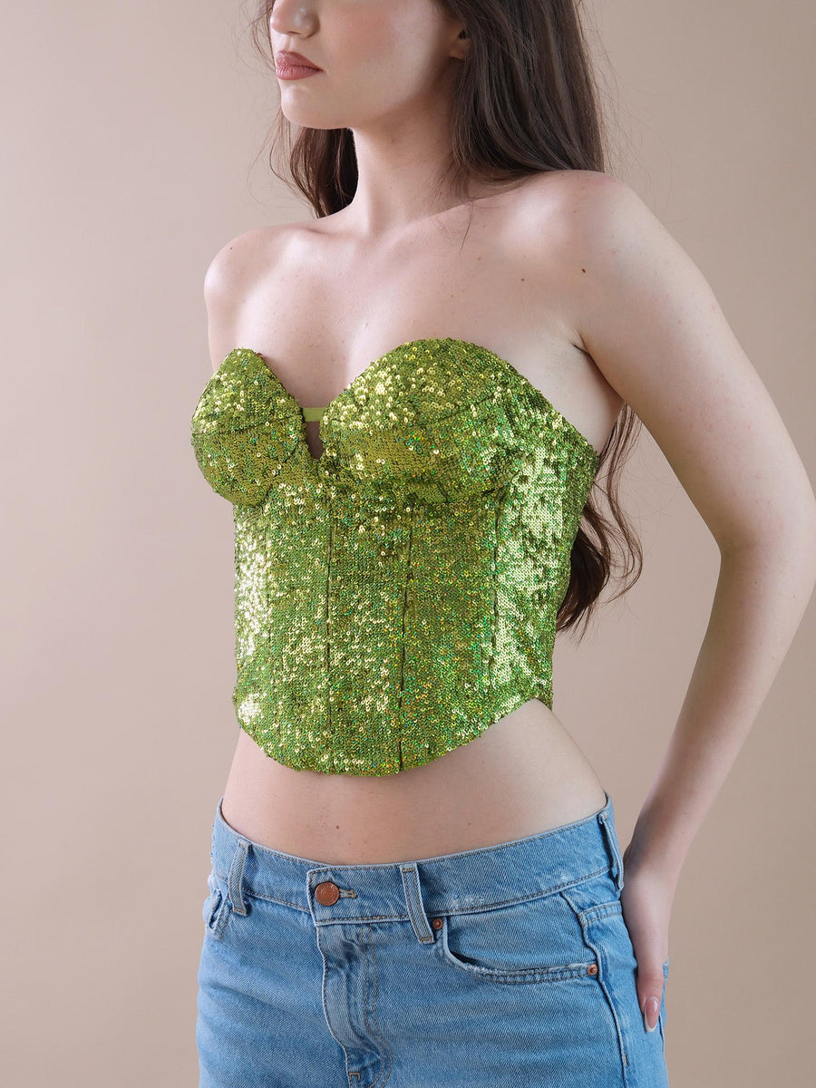 Top bustier Silence Limited verde ricoperto di pailettes SD8018 Green Silence Limited 