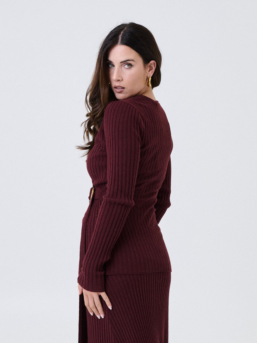 Cardigan Kontatto bordeaux con cintura ad anello effetto legno 3M0954C BORDEAUX kontatto 